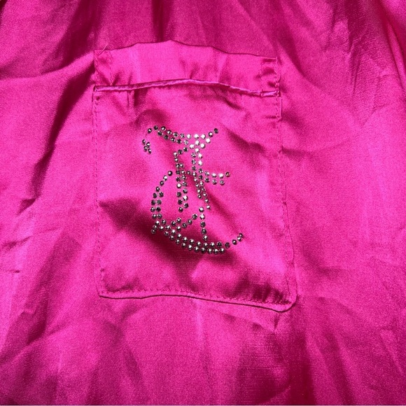 Juicy Couture Long Sleeve Satin Button Up Rhinestone Sleep Shirt Barbie Pink - Picture 3 of 7